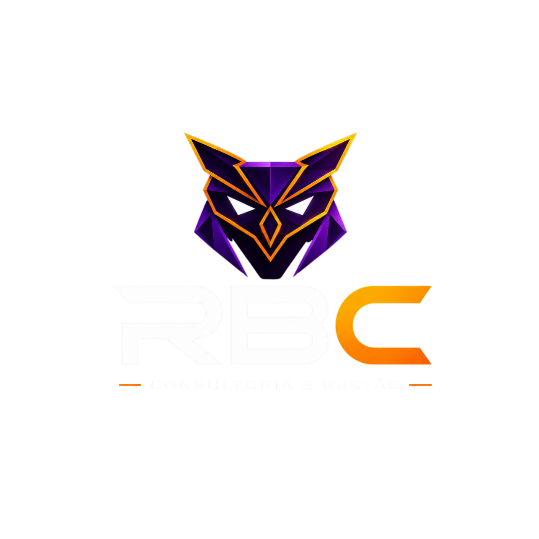 Logotipo da RBC Consultoria e Gestão com a coruja geométrica em roxo, violeta e laranja